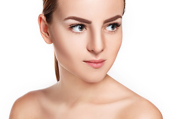 Image showing The beautiful face of young woman with cleanf fresh skin 