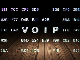 Image showing Web design concept: VOIP in grunge dark room