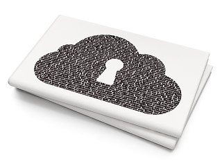 Image showing Cloud networking concept: Cloud With Keyhole on Blank Newspaper background