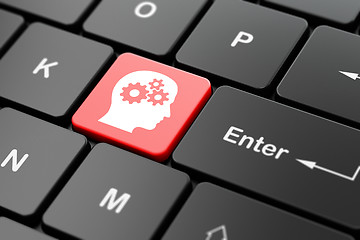 Image showing Studying concept: Head With Gears on computer keyboard background