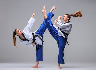 Image showing The collage of karate girl with black belt