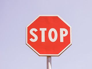 Image showing  Stop sign over blue sky vintage