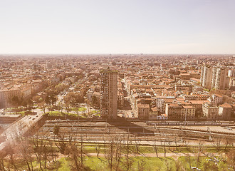 Image showing Retro looking Milan aerial view