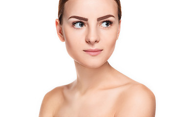 Image showing The beautiful face of young woman with cleanf fresh skin 