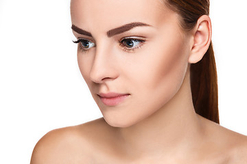 Image showing The beautiful face of young woman with cleanf fresh skin 