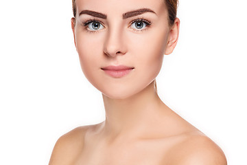 Image showing The beautiful face of young woman with cleanf fresh skin 