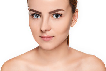 Image showing The beautiful face of young woman with cleanf fresh skin 