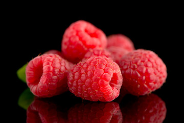 Image showing Raspberries with leaves