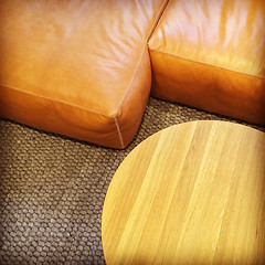 Image showing Detail of leather sofa and coffee table