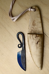 Image showing traditional finnish knife puukko and wooden sheath