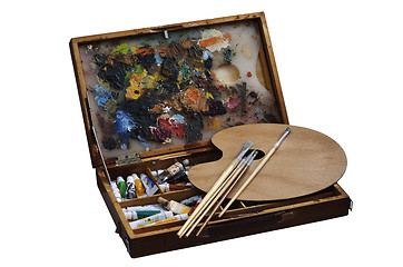 Image showing box with paints, brushes and palette