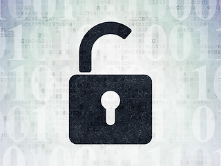 Image showing Privacy concept: Opened Padlock on Digital Paper background