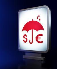 Image showing Privacy concept: Money And Umbrella on billboard background