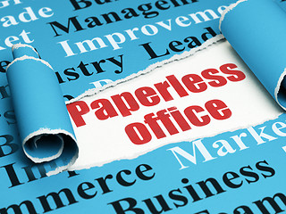 Image showing Business concept: red text Paperless Office under the piece of  torn paper