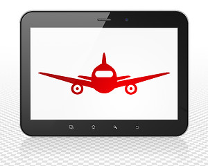 Image showing Tourism concept: Tablet Pc Computer with Aircraft on display