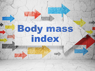 Image showing Health concept: arrow with Body Mass Index on grunge wall background