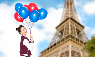 Image showing teenage girl with balloons over eiffel tower