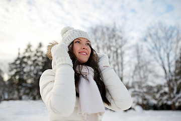 Image showing happy woman outdoors in winter