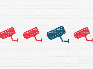 Image showing Security concept: cctv camera icon on wall background