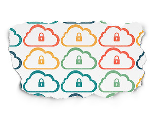 Image showing Cloud computing concept: Cloud With Padlock icons on Torn Paper background