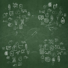 Image showing Education background: School Board with Painted Hand Drawn Science Icons