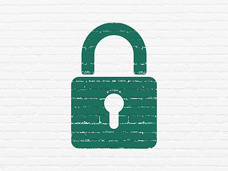 Image showing Privacy concept: Closed Padlock on wall background