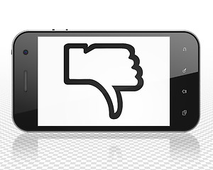 Image showing Social media concept: Smartphone with Thumb Down on display