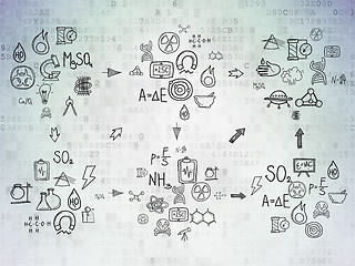 Image showing Digital background: Digital Paper with  Hand Drawn Science Icons
