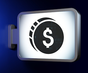 Image showing Currency concept: Dollar Coin on billboard background