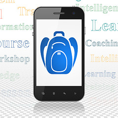Image showing Learning concept: Smartphone with Backpack on display
