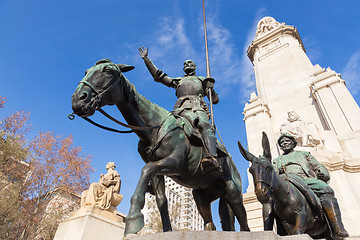 Image showing Don Quixote statue on Square of Spain in Madrid.