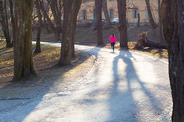 Image showing Female runner in the forest. 