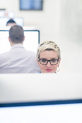 Image showing startup business, woman  working on desktop computer