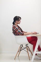 Image showing startup business, woman  working on desktop computer