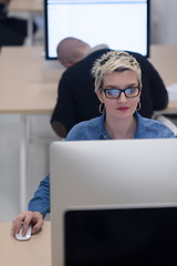 Image showing startup business, woman  working on desktop computer