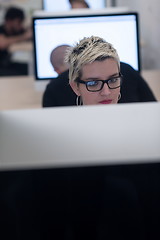 Image showing startup business, woman  working on desktop computer