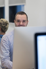 Image showing startup business, software developer working on desktop computer