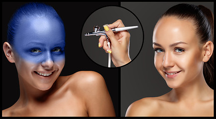Image showing The collage of makeup for model with aerograph