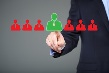 Image showing businessman choosing right partner from many candidates