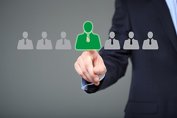 Image showing businessman choosing right partner from many candidates