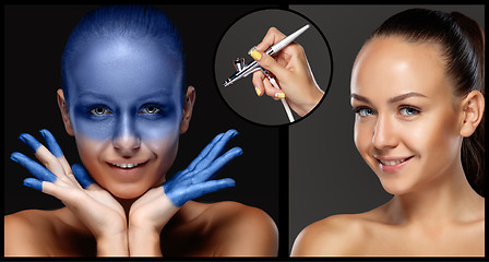 Image showing The collage of makeup for model with aerograph