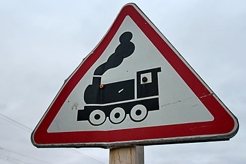 Image showing  road sign  railroad crossing