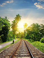 Image showing Sundown over railroad