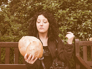 Image showing Girl eating bread vintage