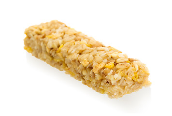 Image showing Muesli bar with apple, nuts and sugar