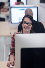 Image showing startup business, woman  working on desktop computer