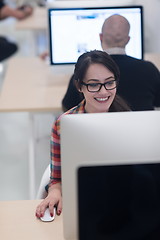 Image showing startup business, woman  working on desktop computer