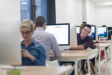 Image showing startup business, software developer working on desktop computer