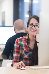 Image showing startup business, woman  working on desktop computer