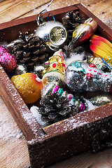 Image showing Christmas old wooden box with toys